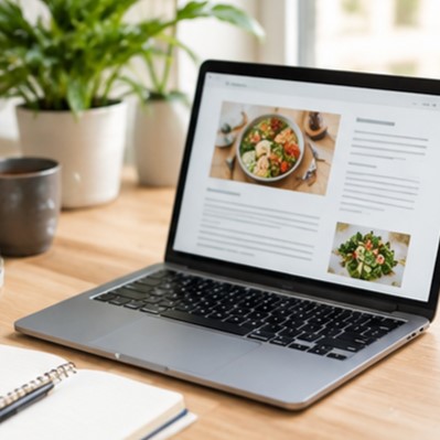 Laptop displaying health and nutrition information on a desk